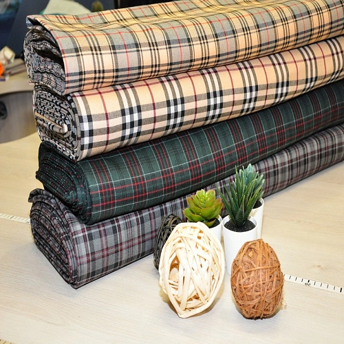 Костюмная ткань Полушерсть клетка (бежевый)