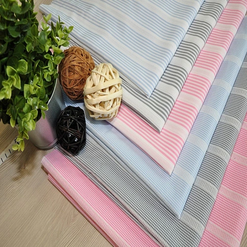 Рубашечный хлопок с кружевом полоска (розовый)