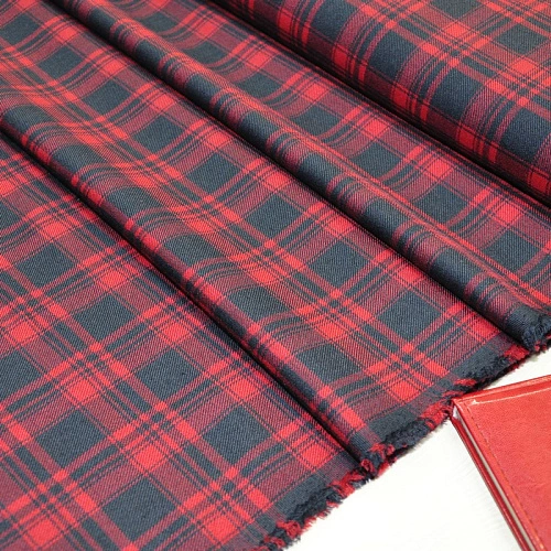 Костюмная ткань Полушерсть клетка (красный+синий)