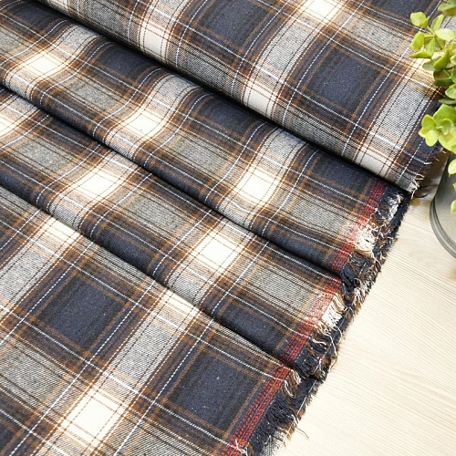 Ткань рубашечная фланель в клетку (синий+коричневый)