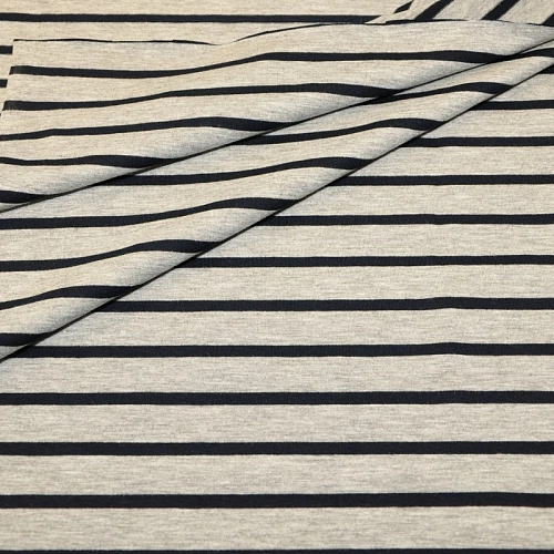 Кулирная гладь "Тельняшка" "2см-0,5см серый меланж +синий"