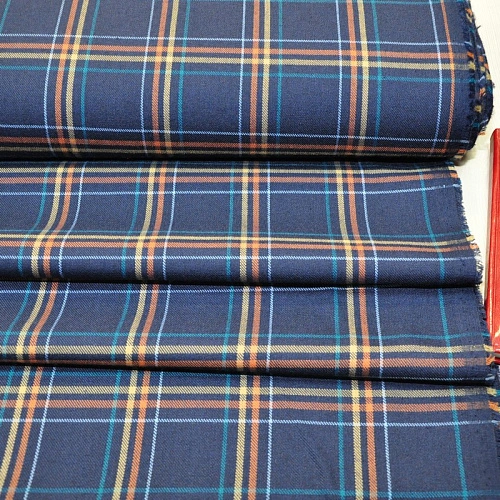 Костюмная ткань Полушерсть клетка (синий)