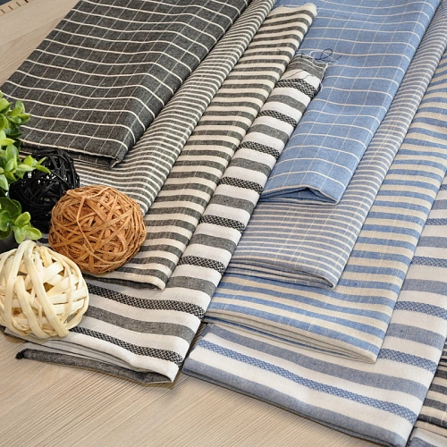 Рубашечны хлопок с фактурой льна (клетка голубой)