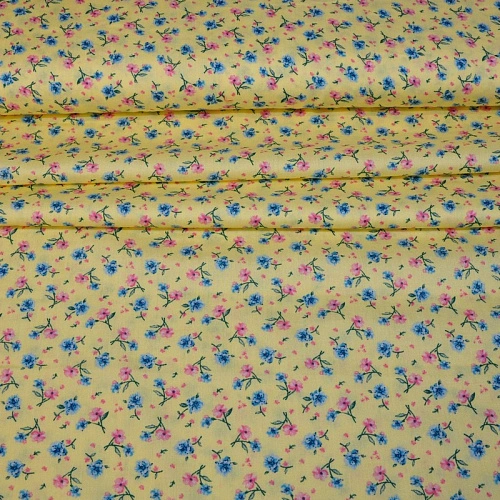 Штапель принт "Мелкий цветочек на желтом фоне "