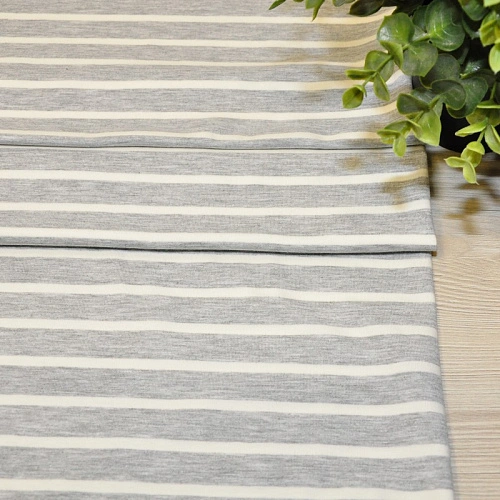 Кулирная гладь "Тельняшка" "2см-0,5см серый меланж +молочный"