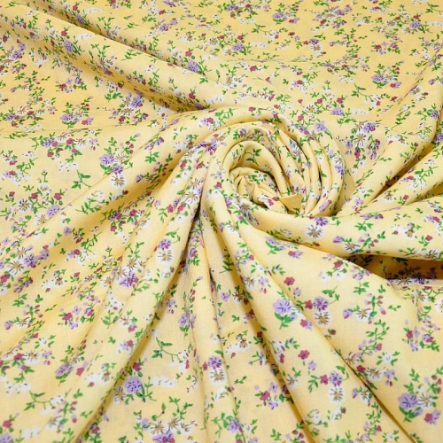 Штапель принт "Мелкий цветочек на светло-желтом фоне"