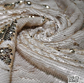 Пайеточная ткань двухцветная чешуя (молочный с золотом)