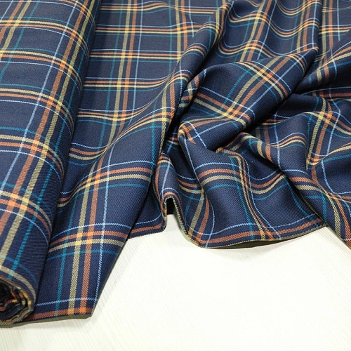 Костюмная ткань Полушерсть клетка (синий)