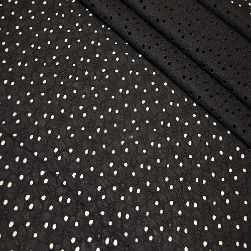 Батист вышитый, прошва цветочки (черный)