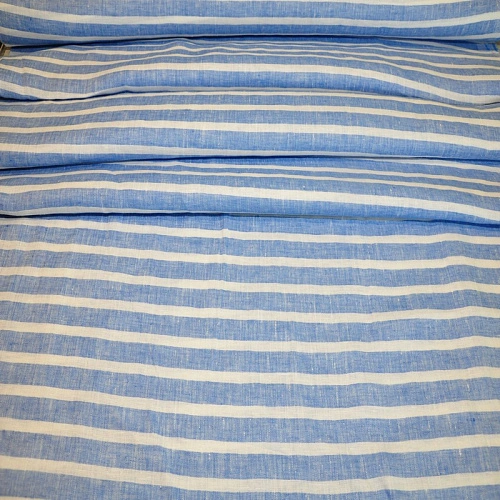 Лен Полоска "голубой+белый"