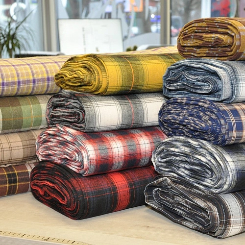 Ткань рубашечная фланель в клетку (синий+коричневый)