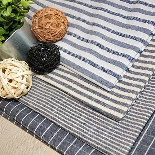 Рубашечны хлопок с фактурой льна (полоска 0,5см синий+белый)