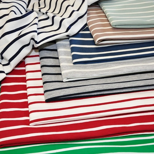 Кулирная гладь "Тельняшка" "2см-0,5см серый меланж +молочный"