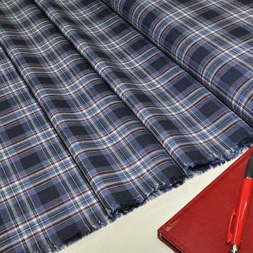 Костюмная ткань Полушерсть клетка (индиго)