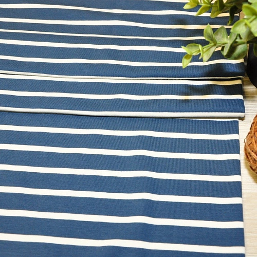 Кулирная гладь "Тельняшка" "2см-0,5см индиго +молочный"