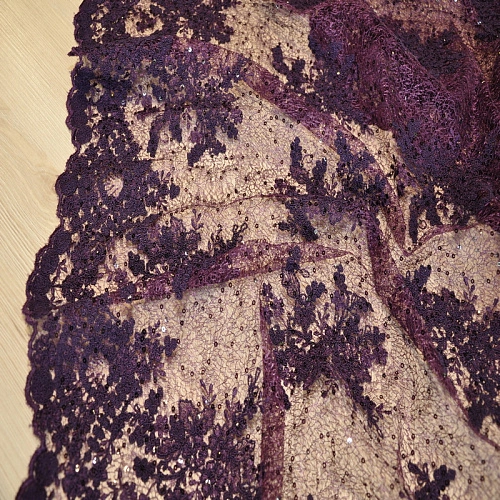 Вышивка на сетке с пайетками "Скарлет" (баклажан)