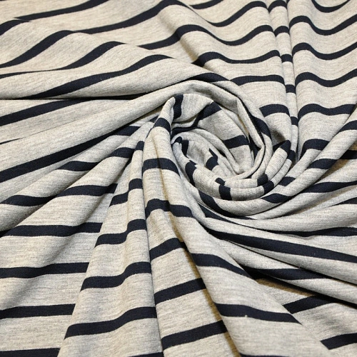 Кулирная гладь "Тельняшка" "2см-0,5см серый меланж +синий"