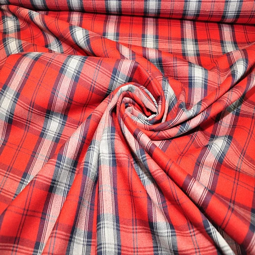Костюмная ткань Полушерсть клетка (красный с белым)