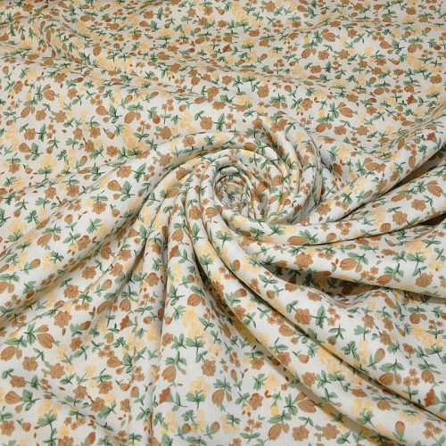 Штапель принт "Мелкий цветочек на молочном фоне"