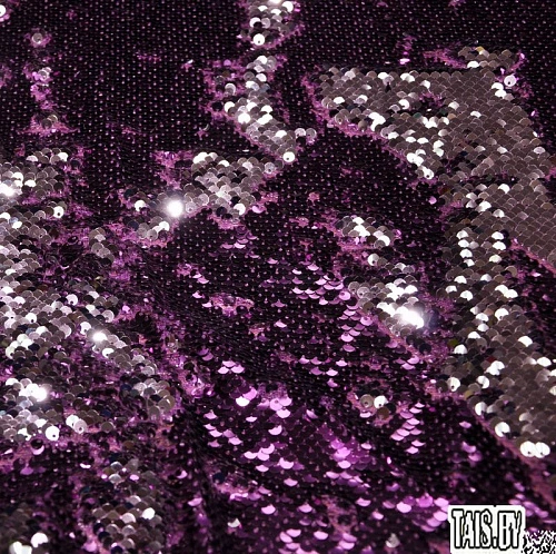 Пайеточная ткань двухцветная чешуя (сиреневый с серебром)
