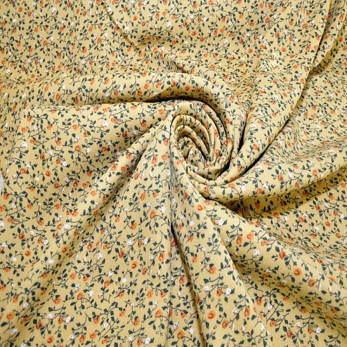 Штапель "Твил" Мелкий цветочек на желтом фоне