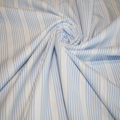 Рубашечный хлопок с кружевом полоска  (голубой)