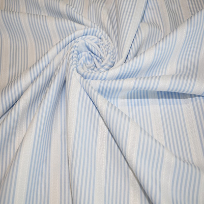 Рубашечный хлопок с кружевом полоска  (голубой)
