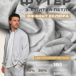 Футер 3-х нитка с эффектом велюра (серый-меланж)